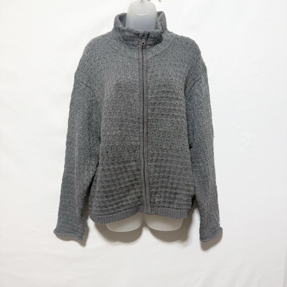Urban Outfitters Gray Chunky Knit Full Zip Mock Neck Sweater Large